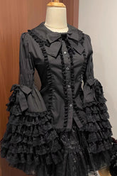 Lapel Collar Long Hime Sleeves Ruffle Bowknot Lace Sweet Lolita Blouse 3 Colors